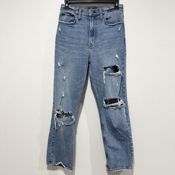 Abercrombie & Fitch Denim - Abercrombie & Fitch Blue Distressed High Straight Leg Jeans Women Size 4 EUR 27